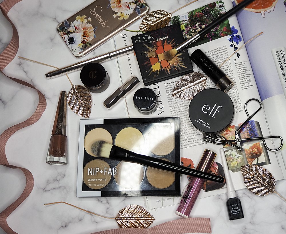 Makeup products flatlay image