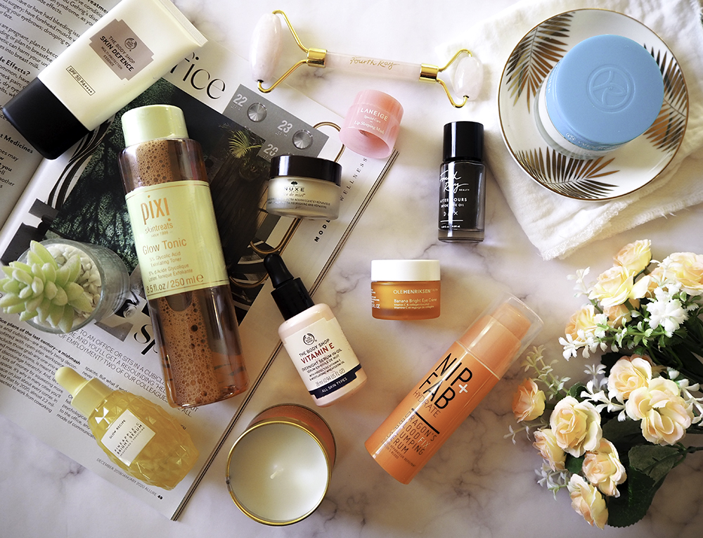 Skincare products flatlay image