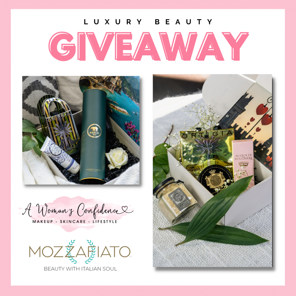 Mozzafiato x A Woman's Confidence giveaway graphic