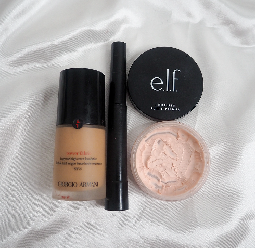 Makeup products flatlay