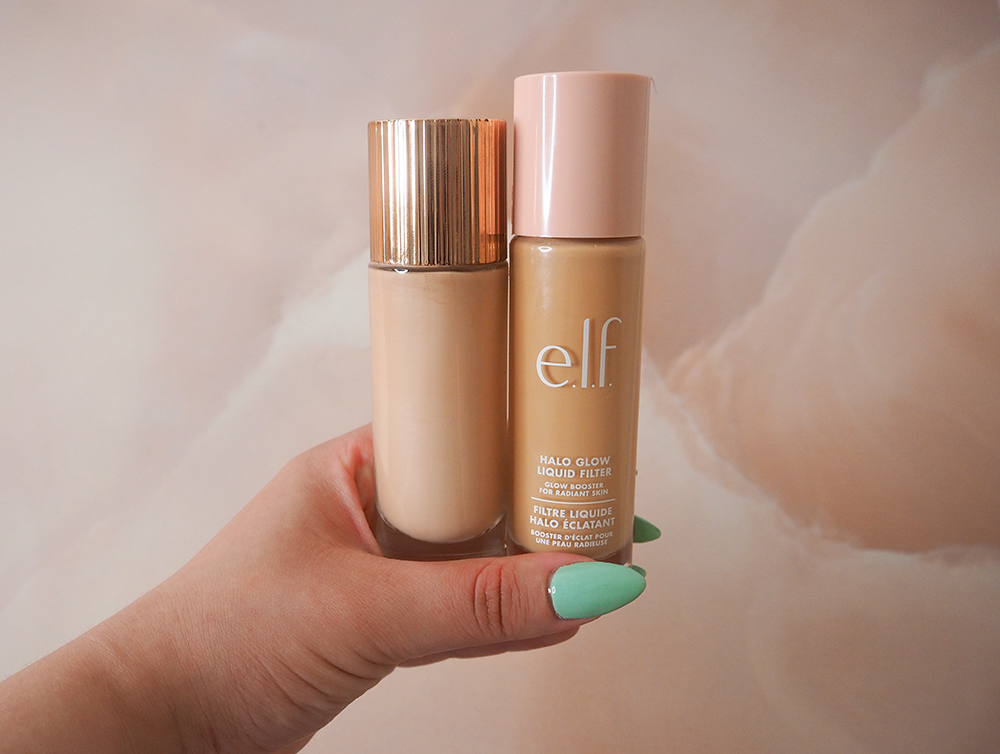 e.l.f. Cosmetics Halo Glow Liquid Filter and Charlotte Tilbury Hollywood Flawless Filter next to each other image