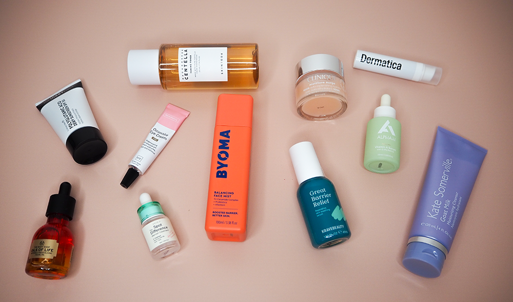 Skincare products flatlay