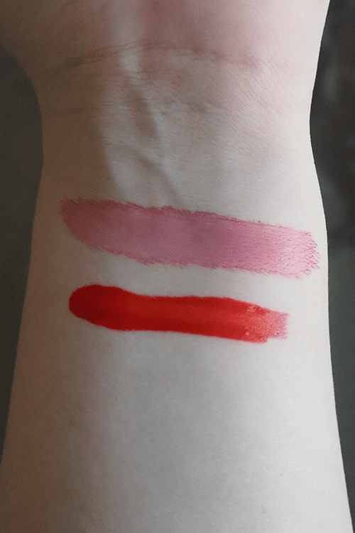 Benefit Benetint Rose-Tinted Lip & Cheek Stain and MACQUEEN Jelly Plumping Water Tint swatches